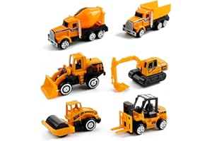 O-Kinee Pojazdy budowlane dla dzieci, 6 sztuk, zabawkowe samochody, plac budowy, mini koparka, dekoracja tortów, pojazdy budowlane, dla dzieci 2, 3, 4, 5, 6 lat, dekoracja ciasta, koparka, prezent na