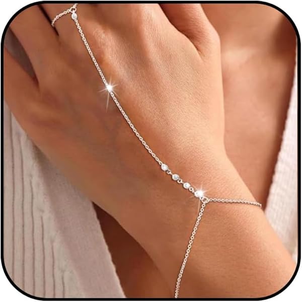 YANCHUN Handkette Damen - Zierliches Armband Mit Ring, Gold & Zirkon