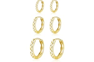 Josfeva Femme Ensemble de Boucles d'oreilles Créoles Argent Sterling 925, 3 Paires Petite Creole du Sommeil Unisexe Hypoallergénique de 10,12,14mm Plaquée Platine/Or Rose/Or, Quotidien Soirée Cadeau