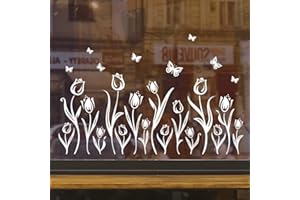 WALL4STICKERS Adesivo da parete con fiori per finestra, decorazione floreale, decalcomania bianca per camera da letto, camera da letto, decorazione in vetro, armadio, fai da te in vinile, piastrelle da cucina