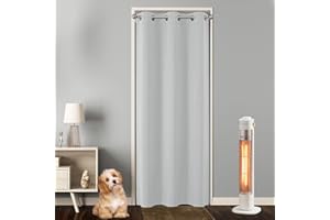 Joydeco Cortina Dormitorio Salon Opaca con Ojales 1 Pieza 132x210 CM, Cortina Puerta Termica Aislante Frio y Calor, Blackout Curtain Decorativa para Cocina Vestidor Armario, Gris Blanco