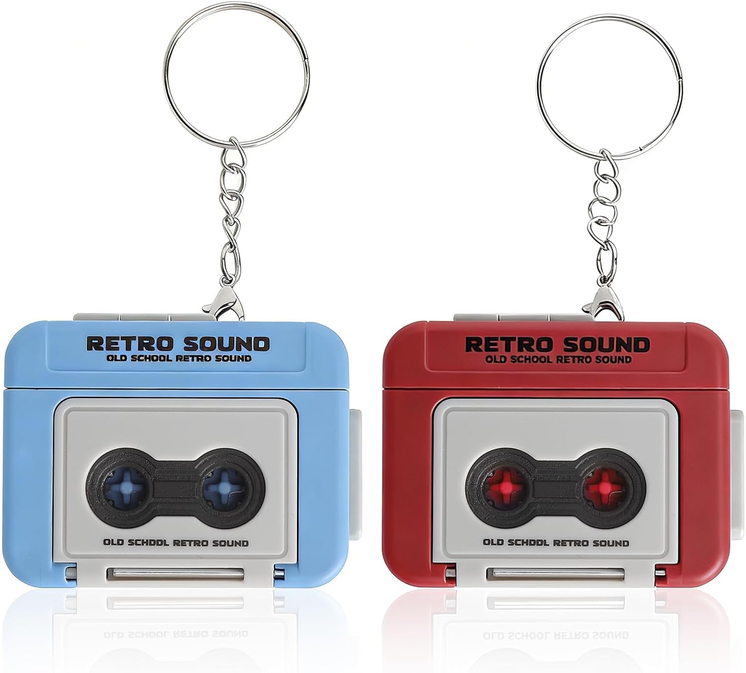 TNSLAND 2 Piezas Mini Grabadora Cassette Llavero Retro, Llavero con Mensaje de Voz 30 Segundos, 3 Canciones Integradas, Objeto Decorativo Años 80, Regalo Romántico para Pareja, Amantes de la Música