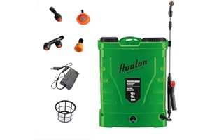 Avalon - Pulverizador de Mochila a Presión con Batería Recargable, Tanque 16L, Lanza INOX Verde. Incluye arnés, Cargador y Set de boquillas de pulverizado
