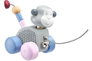 Selecta 64025 Äffchentanz, Nachzieh-AFFE, Schiebe-und Nachziehspielzeug aus Holz, 11 cm, Bellybutton