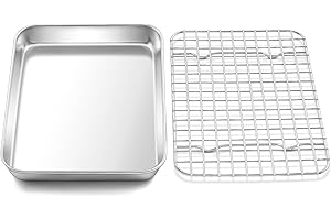 Backblech mit Abkühlgitter, Onader Edelstahl Mini Backform Rechteckig Ofenblech mit Kuchengitter Set, 23,7x17,7x2,5cm, Rostbeständig & Ungiftig