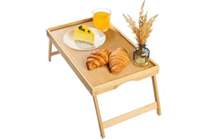 DANIKS Plateau de Lit en Bambou avec Pieds Pliables et Poignées | Table de Petit-Déjeuner pour Ordinateur Portable, Aperitif, Service de Collations | Plateau de Service Robuste pour Canapé ou Lit