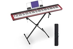 Starfavor Blutooth MIDI Digital Piano Klavier, E Piano 88 Tasten Semi-weighted, Aufladbar Tragbar Electronic Keyboards mit Ständer, Sustain Pedal, and Carrying Case für Anfänger SP-88S (Rot)