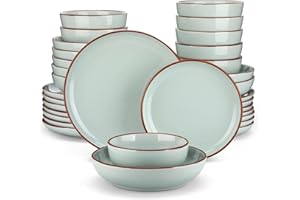 vancasso Dinner Sets, Nymph Jade Plates and Bowls Set, 32-Piece Color Glaze Crockery Set with 10.5in Dinner Plate, 8in Salad Plate, 1340ml Pasta Bowl and 800ml Cereal Bowl