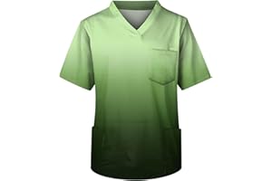 ZHENDEGL Kasack Herren Medizinische Arbeit Kurze äRmel T-Shirt Mode V-Ausschnitt Solide Farbe Farbverlauf Medizinische Berufsbekleidung Top Brusttasche Krankenschwester Top Gut