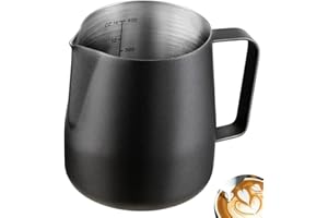 Wrobic Pot à lait en acier inoxydable pour cappuccino et latté - 400 ml - Noir, MJ0255