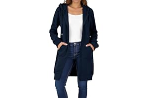 EMATOP Lang Sweatjacke Damen Langarm Leicht Hoodie Jacke Elegant Einfarbig Kapuzenjacke Zipper Übergangsjacke mit Kapuze Sweatshirt Casual Baumwolle Sportjacke Bequem Locker Fleecejacke Winter