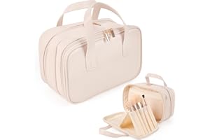 HERYEBING Kosmetyczki o dużej pojemności kosmetyczka ze skóry PU wodoodporna kosmetyczka dla kobiet przenośna podróżna kosmetyczka z wieloma przegródkami na przybory do makijażu z uchwytem, Lb - Biały