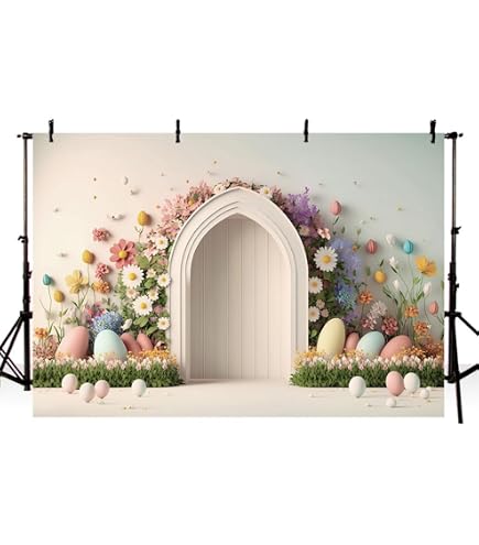 YCUCUEI Frühlings-Hintergrund 243,8 X 182,9 Cm – Ostern, Garten, Blumen, Hasen, Fotografie & Partydeko