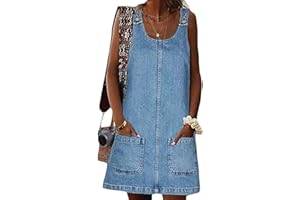 Sawmew Denim Women's Sleeveless Summer Denim Dress Casual Short Skirt Fashion Hole Ripped Denim Bib Dress