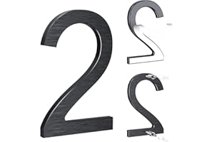 YAFIMEA Hausnummer,12,5cm Aluminium Hausnummer,2 in 1 hausnummer klebend,selbstklebend oder verschraubbar,Aus massivem Aluminium mit gebürsteter Oberfläche,wetterfest,für Tür/Wand/Zaun/Garage-Schwarz Ziffer 2