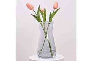Vzmiza Grau Glas Vase 20 cm Vasen Deko Für Moderne Heimdekoration - Flower Vase Für Pampasgras - Deko vasen Für Deko Aesthetic - Vasen Glas für Hochzeit -Große Blumenvase für tulpen-Esstisch, Wohnen