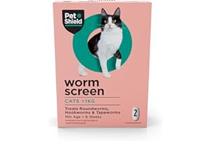 Pet Shield Worm Screen, Cat Worming Treatment - Vet Approved Dewormer for Cats & Kittens Over 6 Weeks / 1kg+ in Weight - Kills Roundworms, Hookworms & Tapeworms, 1 Dose Oral Treatment, 2 Tablets