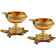 Hashcart Handmade Brass Kuber Diya with Turtle Base, Engraved Design Diyas for Pooja and Return Gifts- (Gold)