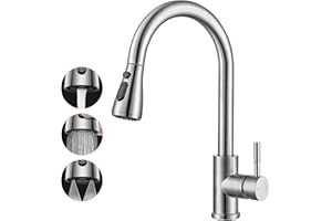 TEKXDD Kitchen Sink Taps with Pull Down Sprayer, Mixer Tap, Kitchen Taps with Pull Out Spray, Kitchen Sink Single Level Solid Brass Pull Out Tap with UK Standard Fittings