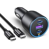 UGREEN 130W USB C Car Charger 45W PPS PD QC 3.0 Car Charger with Cable | Fast Charging Car Cigarette Lighter Charger Compatib