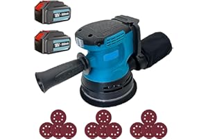 WPARHUS Cordless Random Orbit Sander with 2X 5.5Ah Batteries and Charger, 15000RPM 3 Variable Speed Random Orbital Sander, Electric Sander 125mm with 12 Sandpapers, for Wood, Polishing, Sanding