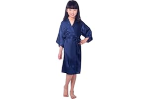 CuteOn Kids Girls Satin Silk Kimono Robe Dressing Gown Bathrobe Nightwear for Spa Wedding Birthday Party Dress