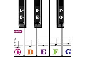 AZYMI Piano Stickers for Kids, Colorful Piano Keyboard Stickers for 88/76/61/54/49/37 White and Black Keys for Beginners, Bigger Bold Letter, Transparent Film Stickers with Clean Cloth