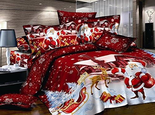 Double size home textile 3D bedding sets Merry Christmas Santa Claus Santa deer 4 pcs bed sets , duvet cover bed sheet pillow case 100% cotton christmas gift comforter not include