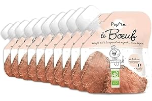 POPOTE - Purée Bœuf Bio - Dès 4/6 Mois - Gourde Individuelle 60 g - Recette Lisse, Équilibrée - Première Découverte des Protéines - Format Pratique à Emporter - Pack Familial 10 x 60 g