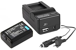 PABUTEL-BUNDLE 3in1-SET für die Sony Alpha 5000 / Alpha 6000 --- Akku (950mAh) + 4in1 Ladegerät (u.a. mit USB / micro-USB und Kfz/Auto) inkl. PATONA Displaypad