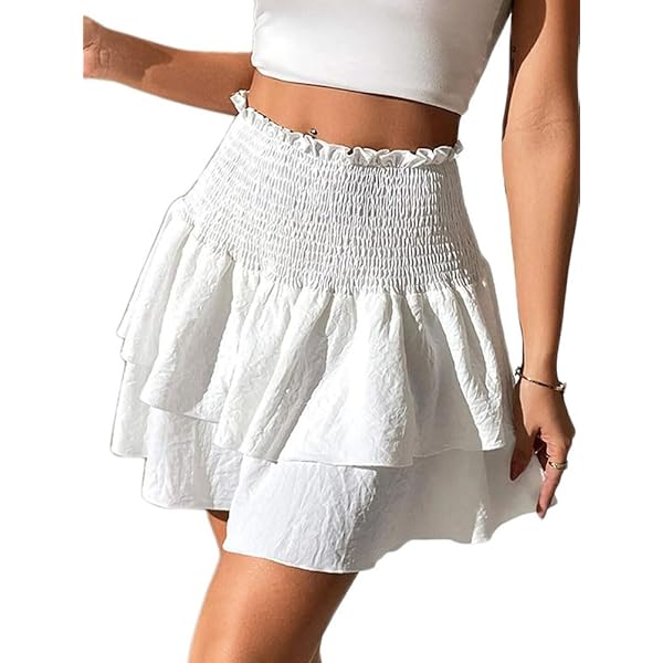 Falda Larga Blanca Minifalda Corta Con Volantes Para Mujer