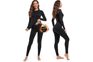 Leeboom Thermounterwäsche Damen Atmungsaktiv Funktionsunterwäsche Warm und Flexibel Skiunterwäsche Set mit Innenfleece für zu Hause und Wintersport