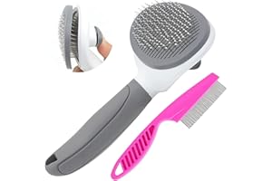 KALAMANDA Cat Brush for Shedding, Cat Hair Brush with Release Button for Indoor Cats Dogs Self Cleaning Grooming(Grey)