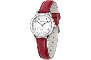 PINDOWS Slim Minimalist Quartz Analog Watch for Women, Gold-Tone Case with Black Leather Strap, Fashionable, Elegant Everyday Dress Wristwatch