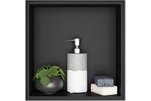 sunrik Nicho de Ducha,Estante de Ducha Empotrado de Acero Inoxidable,Nicho de Pared de Ducha Empotrable en Azulejos，Estantes de Baño Nicho Sola Capa Cuadrado 30x30x10cm,Negro