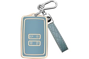 FT FUNTOR for Renault Key fob Cover,4-button Silicone Keycase,360 Degree Car Key Case Protector with Keychain Compatible with Espace 5/Master Bus/Talisman/Kadjar/Captur¡­ (A-Blue)