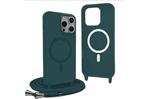 YFSYLL Handykette Hülle für iPhone 16 Pro mit Band,Magnetische Silikon Handyhülle Kompatibel mit MagSafe,Handyhülle für zum Umhängen Einstellbar und Abnehmbar - Grün