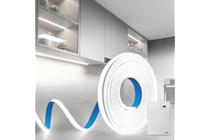 BRIMETI Ruban LED Pile COB 1M 6000K Blanc Froid 320LEDs/M 5V Alimentée à Batterie Bande LED Autocollant Flexible Éclairage Découpable Meuble Chaussure Chambre Cuisine Armoire Escalier Décoration