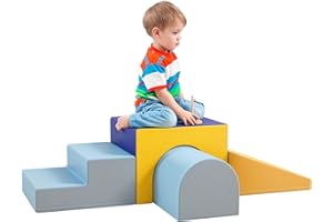 HOMCOM Baby Soft Play Set, 4 Piece Soft Play Equipment for Toddlers 12-36 Months, Climb and Crawl Foam Play, Kids Activity Play Toy, Blue