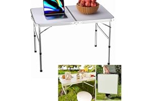 QiMu 3ft Camping Table Portable Lightweight Catering Folding Picnic With Carry Handle,Folding Adjustable Height,Aluminium Trestle Dining Table, White