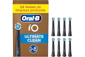 Oral-B Series iO Ultimate Clean Cabezales De Recambio Originales, Pack de 8 Recambios Negros Para Cepillos De Dientes Eléctricos Oral-B iO, Eliminación Profunda De La Placa Bacteriana