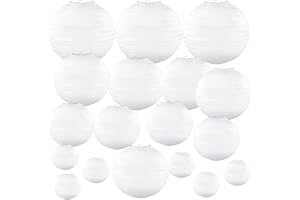 ‎MEZZAR Papierlaterne 30 Stücke, Mezzar Weiße Papierlaternen Lampions Runde, Lampenschirm Weiße Papier Laterne Deko für Party Garten Hochzeit (5 Größen von 10cm 15cm 20cm 25cm 30cm) (Weiß)