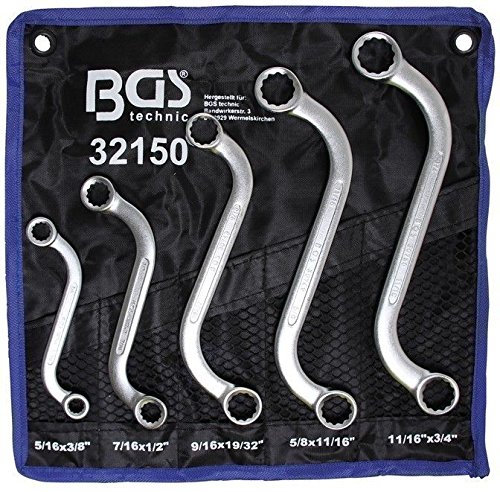BGS S-Form Doppelringschlüssel-Satz, in Zoll, 3/8 Zoll - 3/4 Zoll, 5- teilig, 1 Stück, 32150
