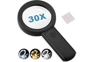 NAZANO Magnifying Glass with Light, 30X High Magnification, Handheld and Lightweight, 18 LED Lights, for Reading, Jewelers, Coins, Stamps, Hobbies and Crafts