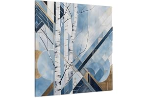 Nature Birch Trees Blue Gold Canvas Print – Art Deco Living Room, Above Sofa 36×36 inch (90×90 cm) - Square / 1.25 inch (3 cm