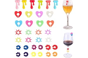 Luvadeyo Lot de 24 étiquettes en verre à vin avec bouchon de bouteille, marqueurs de verre à vin en silicone pour décoration de fête, utilisation à la maison
