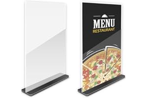 Cylocrya Porta Menús Acrílico A4, Pack de 2 Soportes Transparentes de Sobremesa, Exhibidores de Doble Cara para Restaurantes, Exposiciones, Menús y Fotos, 21 x 29.7 cm