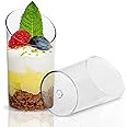 Excefore Mini Angled Dessert Cups, 100Pcs 75ml Plastic Round Dessert Cups Clear Parfait Appetizer Cup Reusable Serving Bowl for Dessert Pudding Mousse Party (8.5 x 4.5cm)