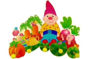 Hess Holzspielzeug 30346 - Garderobe aus Holz für Kinder, Serie Zwerg, mit 5 Haken, ca. 35 x 24 x 6,5 cm groß, handgefertigt, als Blickfang in jedem Kinderzimmer und Flur