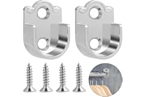 COALWOP Wardrobe Rail Bracket 25mm Curtain Pole Brackets - Suit for 19mm Shower Rods 2Pcs Zinc Alloy Closet Hanging Rail Support U Shaped Flange Curtain Pole Ends with 4 Screws